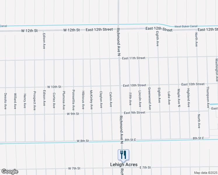 map of restaurants, bars, coffee shops, grocery stores, and more near 206 East 10th Street in Lehigh Acres