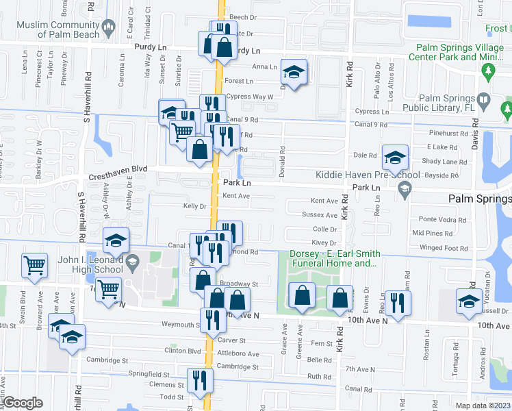 map of restaurants, bars, coffee shops, grocery stores, and more near 4339 Sussex Avenue in Lake Worth