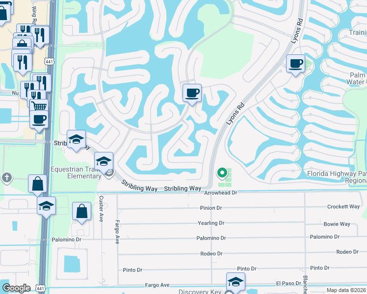 map of restaurants, bars, coffee shops, grocery stores, and more near 9337 Glidden Court in Wellington