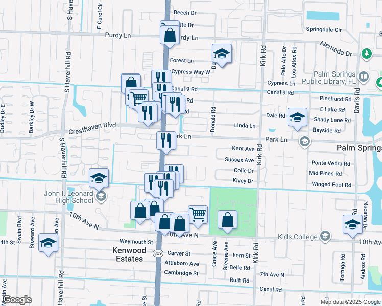 map of restaurants, bars, coffee shops, grocery stores, and more near 4355 Sussex Ave in Lake Worth