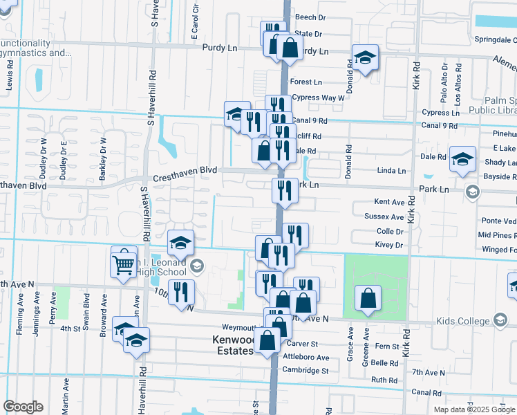 map of restaurants, bars, coffee shops, grocery stores, and more near 2859 South Military Trail in West Palm Beach