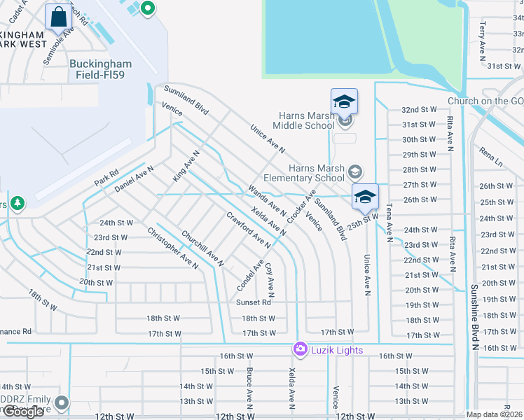 map of restaurants, bars, coffee shops, grocery stores, and more near 2012 Xelda Avenue North in Lehigh Acres