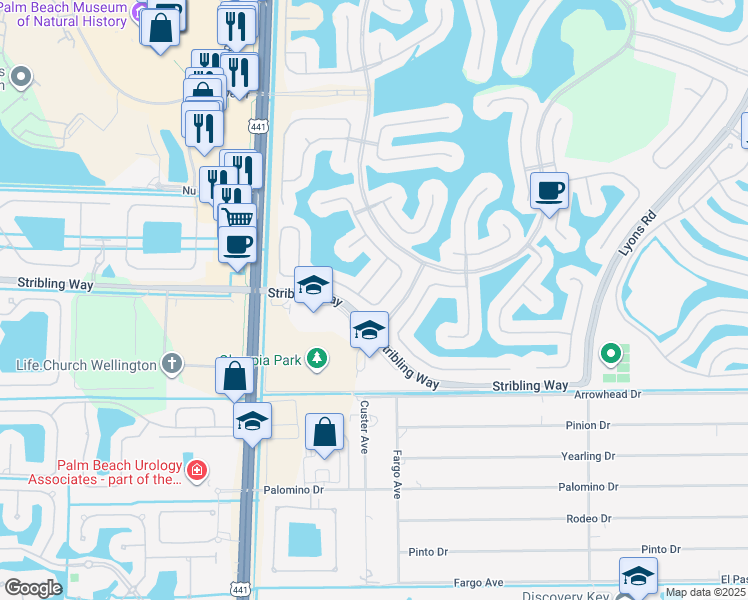 map of restaurants, bars, coffee shops, grocery stores, and more near 2871 Shaughnessy Drive in Wellington