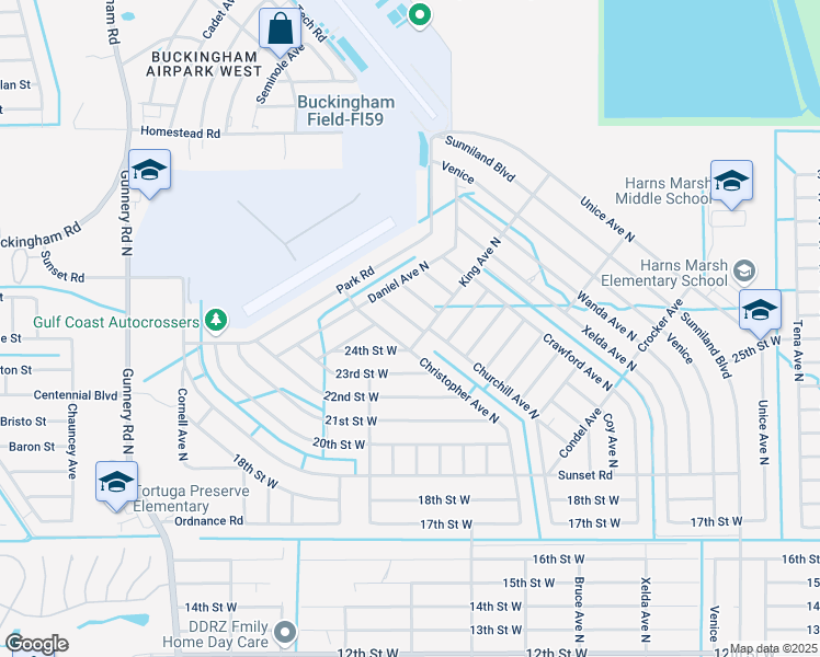 map of restaurants, bars, coffee shops, grocery stores, and more near 2405 Churchill Avenue North in Lehigh Acres