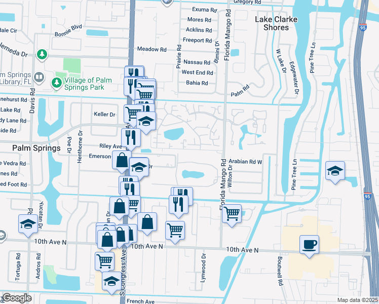 map of restaurants, bars, coffee shops, grocery stores, and more near 2687 Garden Drive North in Lake Worth