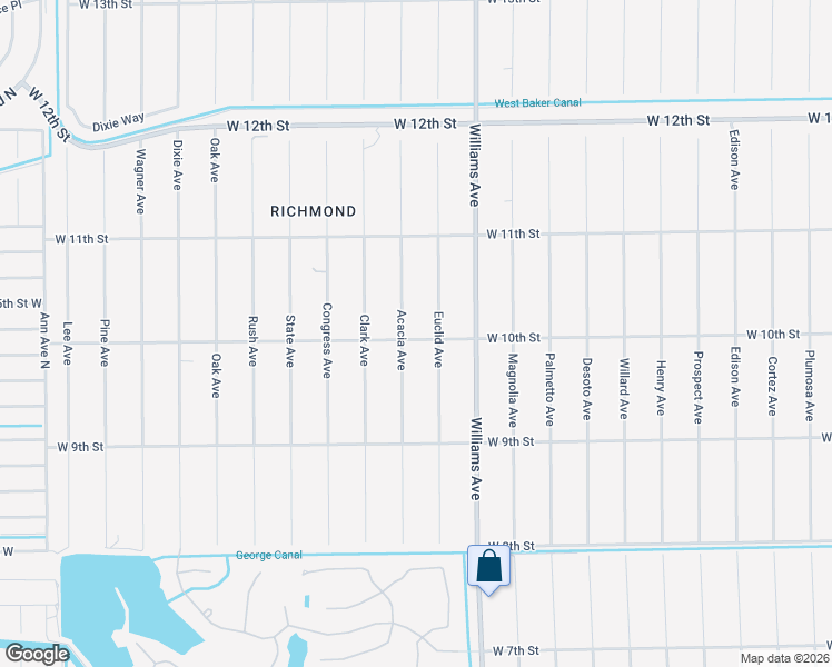 map of restaurants, bars, coffee shops, grocery stores, and more near 1300 West 10th Street in Lehigh Acres