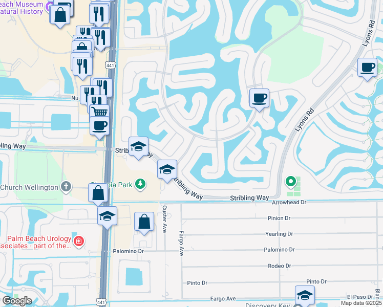 map of restaurants, bars, coffee shops, grocery stores, and more near 9563 Phipps Lane in Wellington