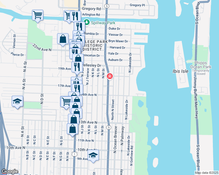 map of restaurants, bars, coffee shops, grocery stores, and more near 1622 17th Avenue North in Lake Worth