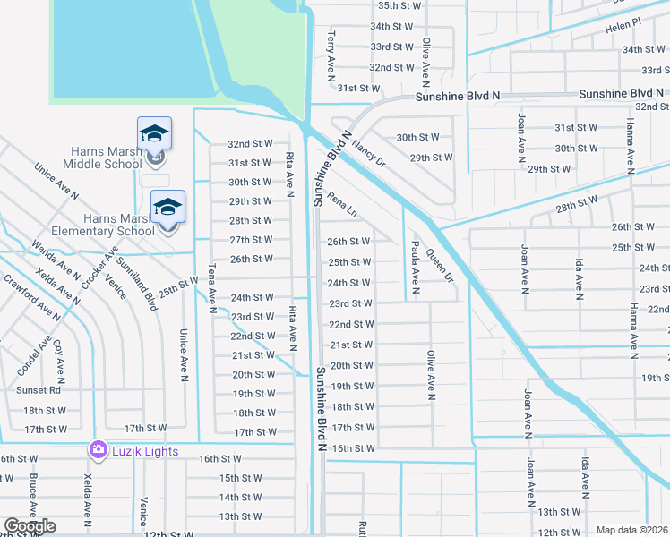 map of restaurants, bars, coffee shops, grocery stores, and more near 3316 24th Street West in Lehigh Acres