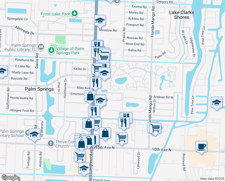 map of restaurants, bars, coffee shops, grocery stores, and more near 417 Arabian Road in Palm Springs