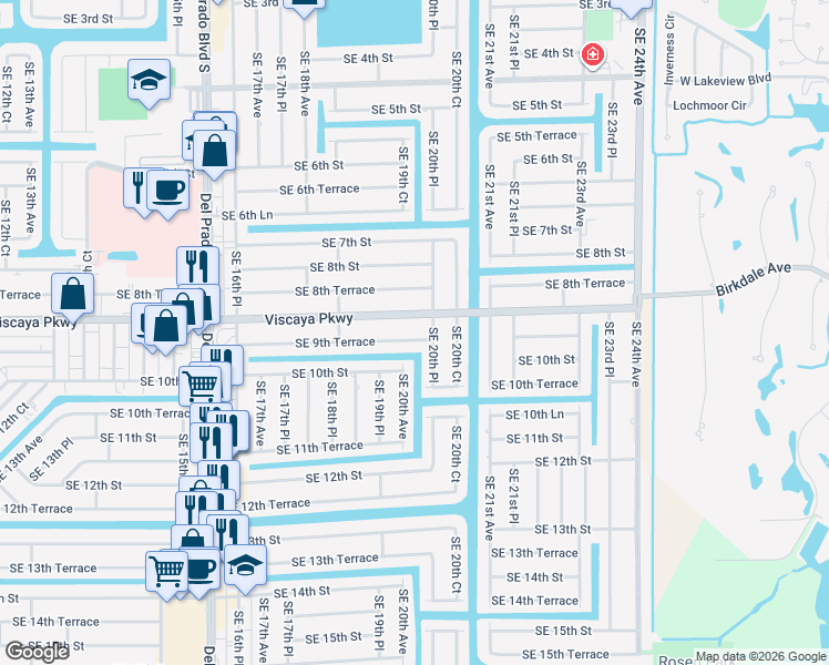 map of restaurants, bars, coffee shops, grocery stores, and more near 2007 Southeast 9th Terrace in Cape Coral