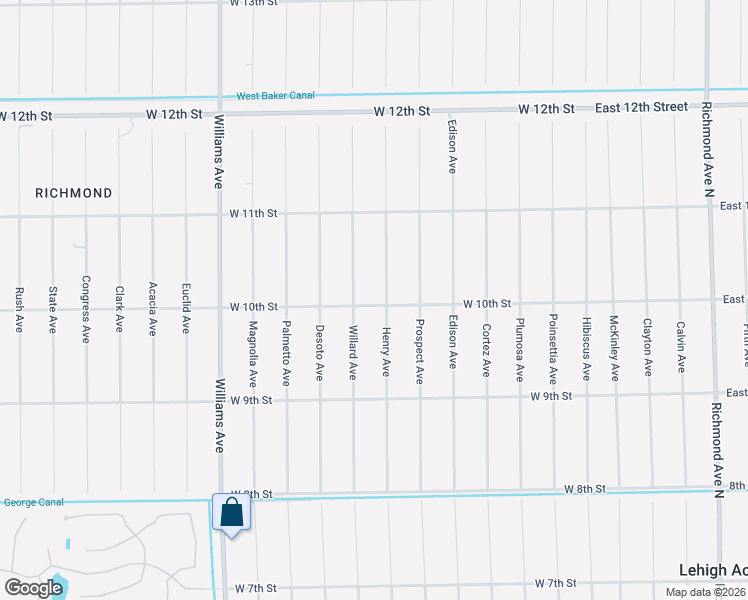 map of restaurants, bars, coffee shops, grocery stores, and more near 1000 Willard Avenue in Lehigh Acres