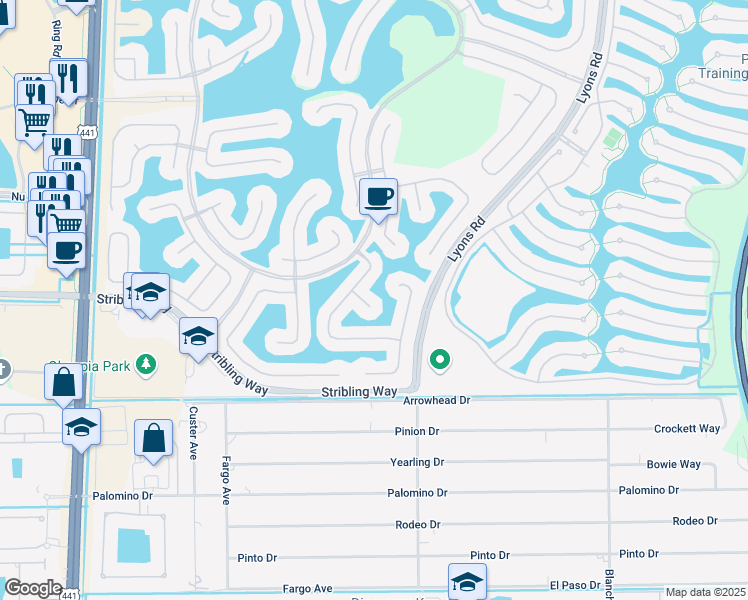 map of restaurants, bars, coffee shops, grocery stores, and more near 9341 Glidden Court in Wellington