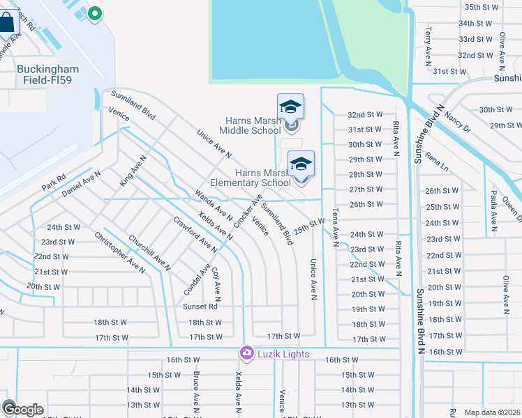map of restaurants, bars, coffee shops, grocery stores, and more near 1938 Venice Avenue North in Lehigh Acres