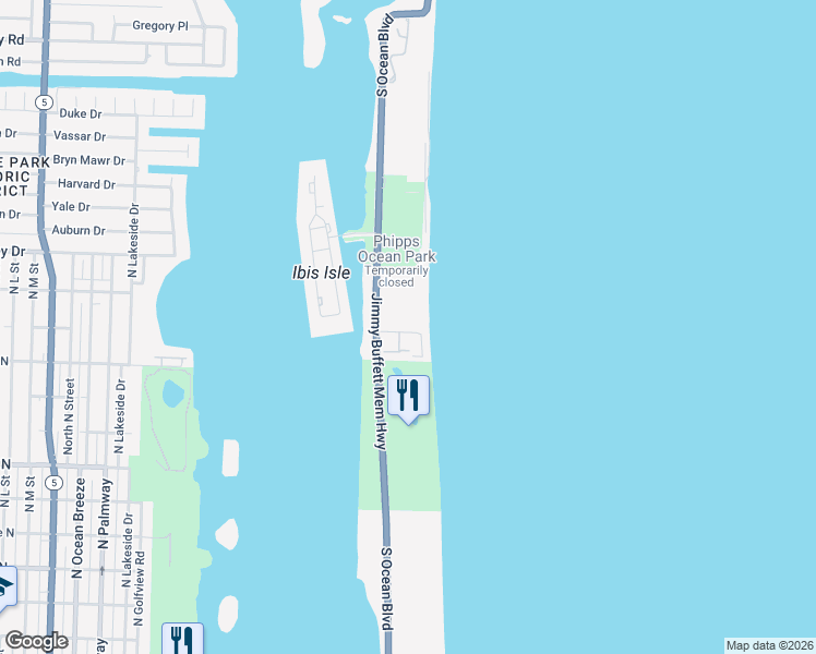 map of restaurants, bars, coffee shops, grocery stores, and more near 2335 Old S Ocean Boulevard in Palm Beach