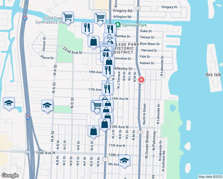 map of restaurants, bars, coffee shops, grocery stores, and more near 1620 North Dixie Highway in Lake Worth