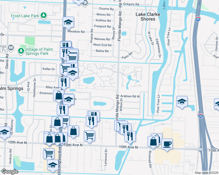 map of restaurants, bars, coffee shops, grocery stores, and more near 2615 Garden Drive North in Lake Worth