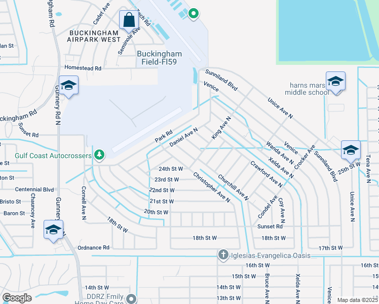 map of restaurants, bars, coffee shops, grocery stores, and more near 2405 Churchill Avenue North in Lehigh Acres