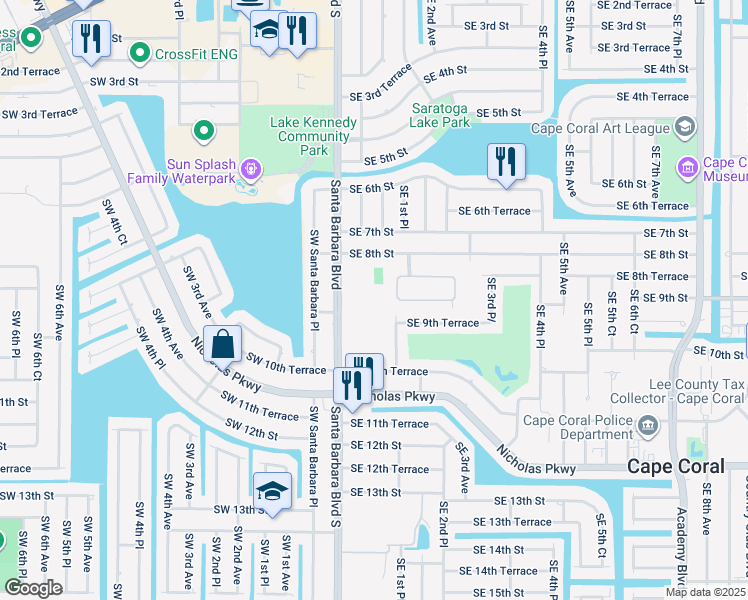 map of restaurants, bars, coffee shops, grocery stores, and more near 902 Southeast 1st Place in Cape Coral