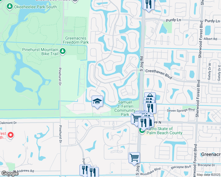 map of restaurants, bars, coffee shops, grocery stores, and more near 2709 Pointe Circle in West Palm Beach