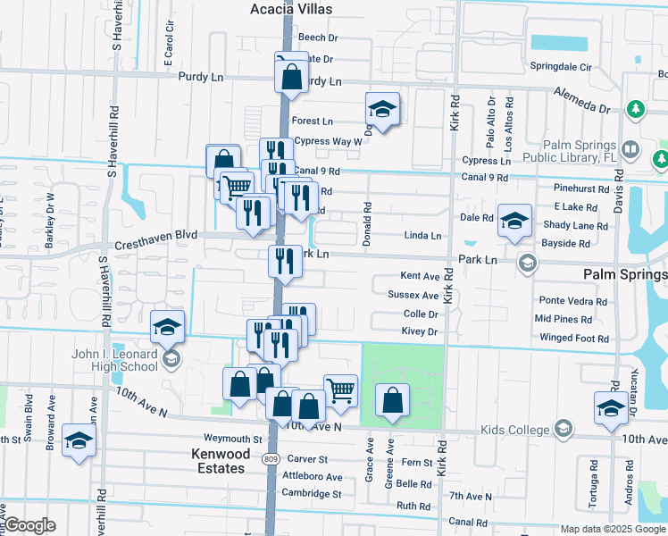 map of restaurants, bars, coffee shops, grocery stores, and more near 4355 Sussex Avenue in Lake Worth
