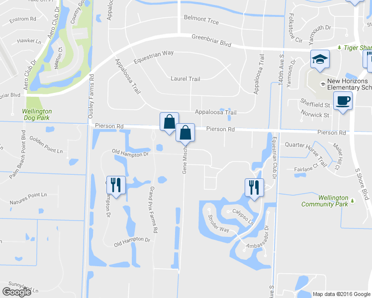 map of restaurants, bars, coffee shops, grocery stores, and more near 14440 Pierson Road in Wellington