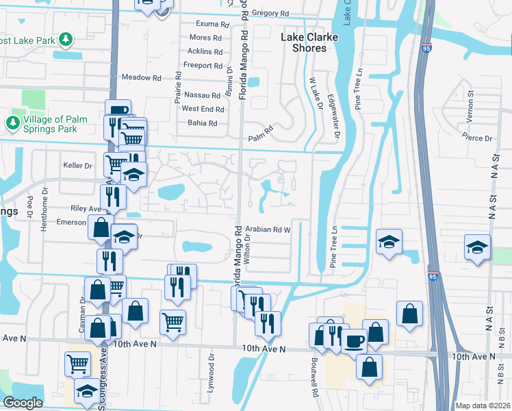 map of restaurants, bars, coffee shops, grocery stores, and more near 1903 Central Court in West Palm Beach