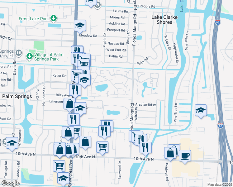 map of restaurants, bars, coffee shops, grocery stores, and more near 2615 Garden Drive North in Lake Worth