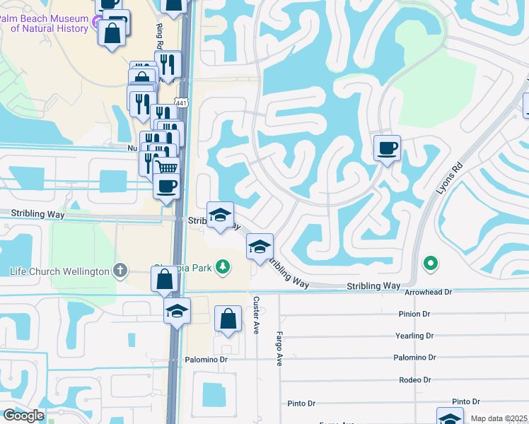 map of restaurants, bars, coffee shops, grocery stores, and more near 9752 Roche Place in Wellington