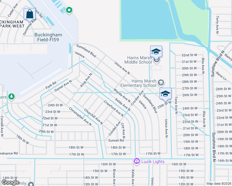 map of restaurants, bars, coffee shops, grocery stores, and more near 2017 Wanda Avenue North in Lehigh Acres