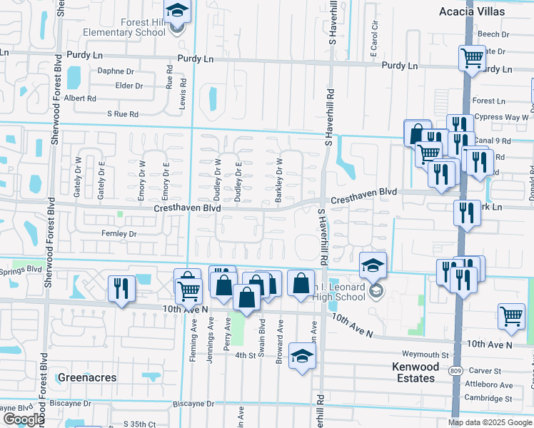 map of restaurants, bars, coffee shops, grocery stores, and more near in Palm Beach County