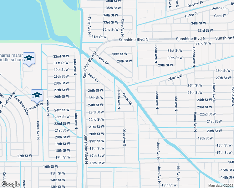 map of restaurants, bars, coffee shops, grocery stores, and more near 2503 Paula Avenue North in Lehigh Acres