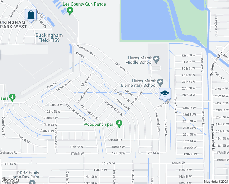 map of restaurants, bars, coffee shops, grocery stores, and more near 2019 Wanda Avenue North in Lehigh Acres