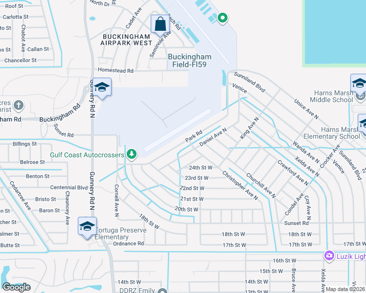 map of restaurants, bars, coffee shops, grocery stores, and more near 2322 Park Road in Lehigh Acres
