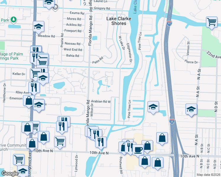 map of restaurants, bars, coffee shops, grocery stores, and more near 8131 Sedgewick Court in West Palm Beach