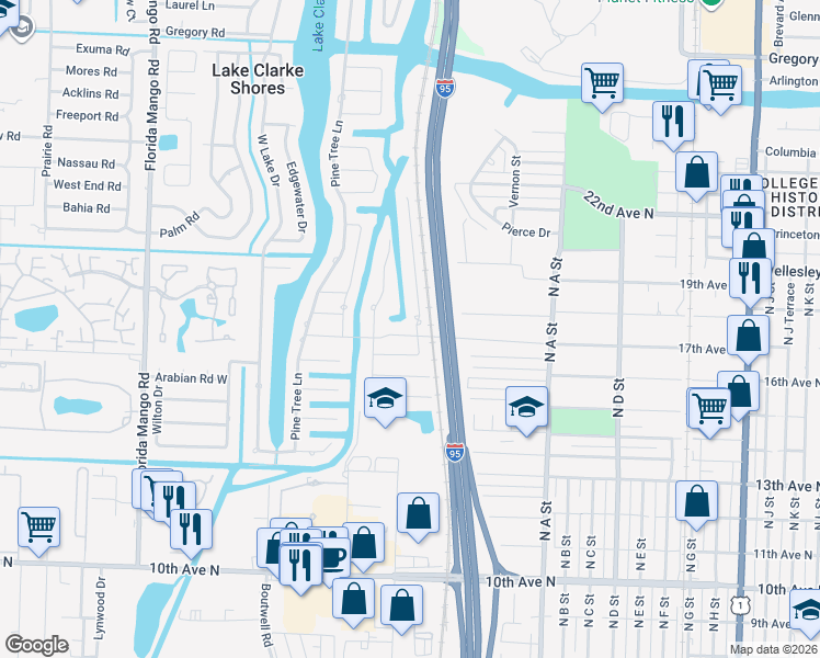 map of restaurants, bars, coffee shops, grocery stores, and more near 1808 17th Avenue North in Lake Worth Beach