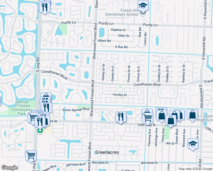 map of restaurants, bars, coffee shops, grocery stores, and more near in Palm Beach County