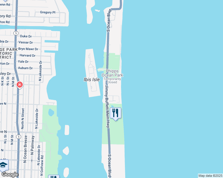 map of restaurants, bars, coffee shops, grocery stores, and more near 2295 South Ocean Boulevard in Palm Beach