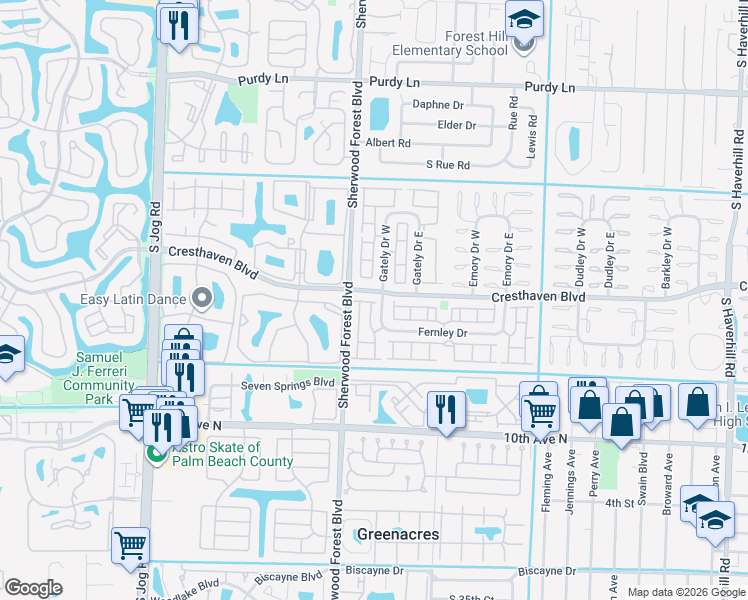map of restaurants, bars, coffee shops, grocery stores, and more near in Palm Beach County