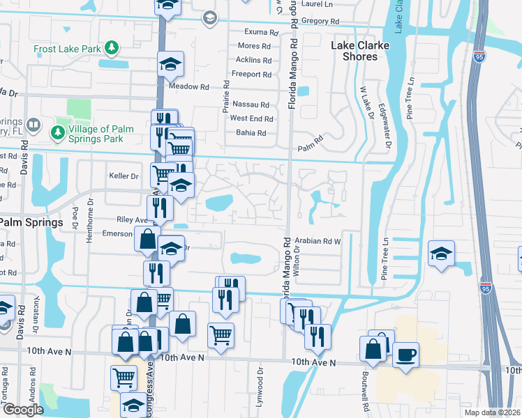 map of restaurants, bars, coffee shops, grocery stores, and more near 189 Lake Arbor Drive in Palm Springs