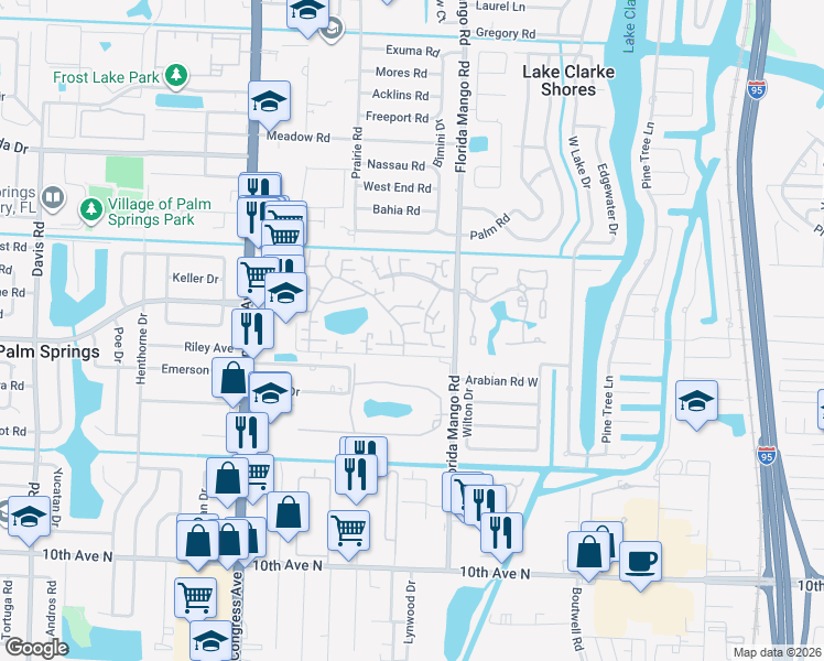 map of restaurants, bars, coffee shops, grocery stores, and more near 189 Lake Arbor Drive in Palm Springs