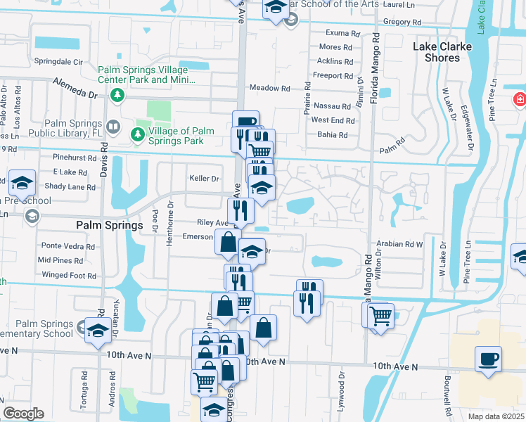 map of restaurants, bars, coffee shops, grocery stores, and more near 1640 South Congress Avenue in Palm Springs