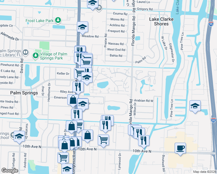 map of restaurants, bars, coffee shops, grocery stores, and more near 273 Arabian Road in Palm Springs