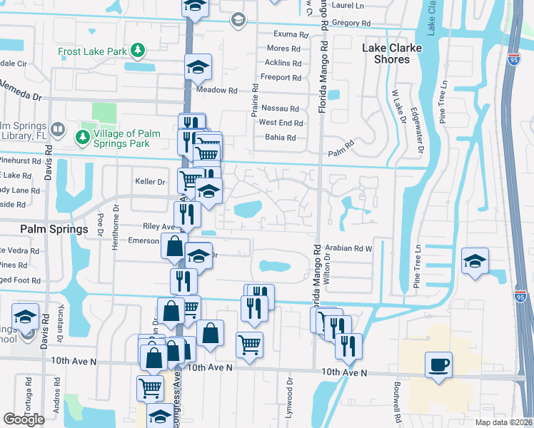 map of restaurants, bars, coffee shops, grocery stores, and more near 397 Lake Arbor Drive in Palm Springs