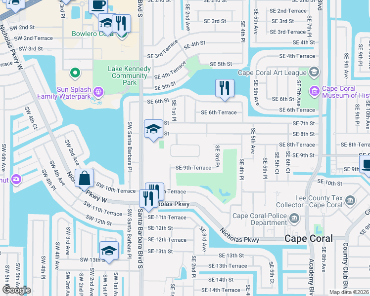map of restaurants, bars, coffee shops, grocery stores, and more near 164 Destiny Circle in Cape Coral