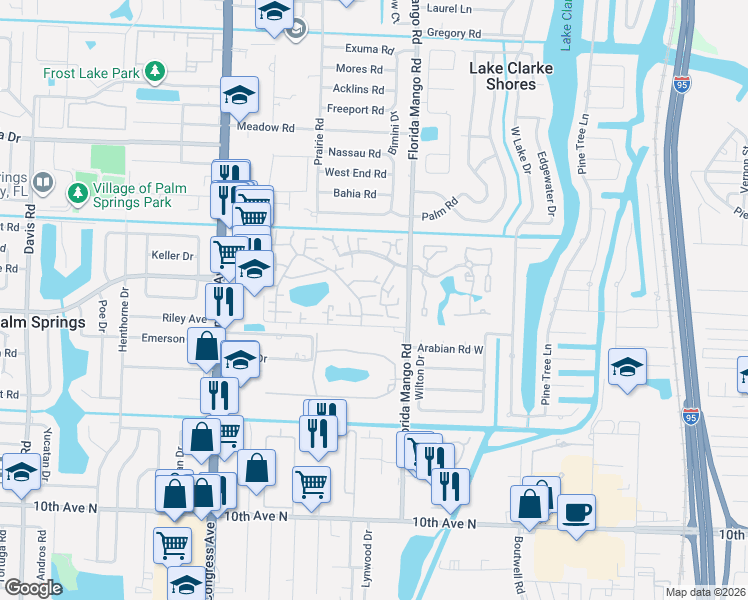 map of restaurants, bars, coffee shops, grocery stores, and more near 189 Lake Arbor Drive in Palm Springs