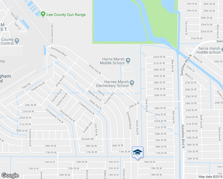 map of restaurants, bars, coffee shops, grocery stores, and more near 2522 Sunniland Boulevard in Lehigh Acres
