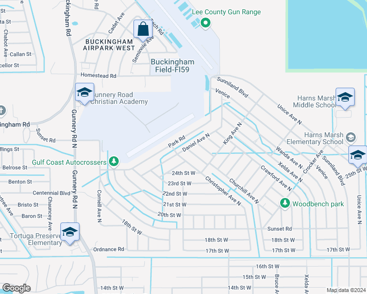 map of restaurants, bars, coffee shops, grocery stores, and more near 2409 Daniel Avenue North in Lehigh Acres