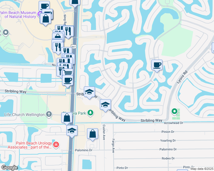 map of restaurants, bars, coffee shops, grocery stores, and more near 9741 Roche Place in Wellington