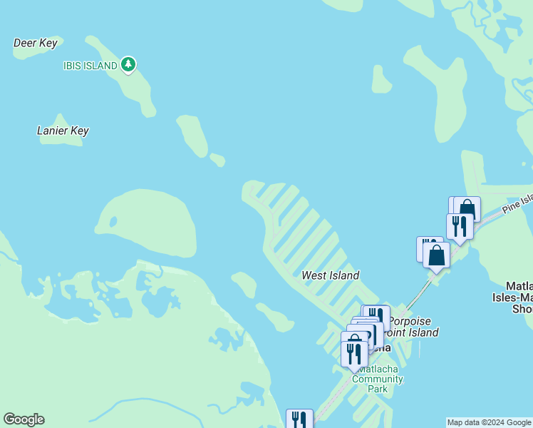 map of restaurants, bars, coffee shops, grocery stores, and more near 11859 Island Avenue in Matlacha